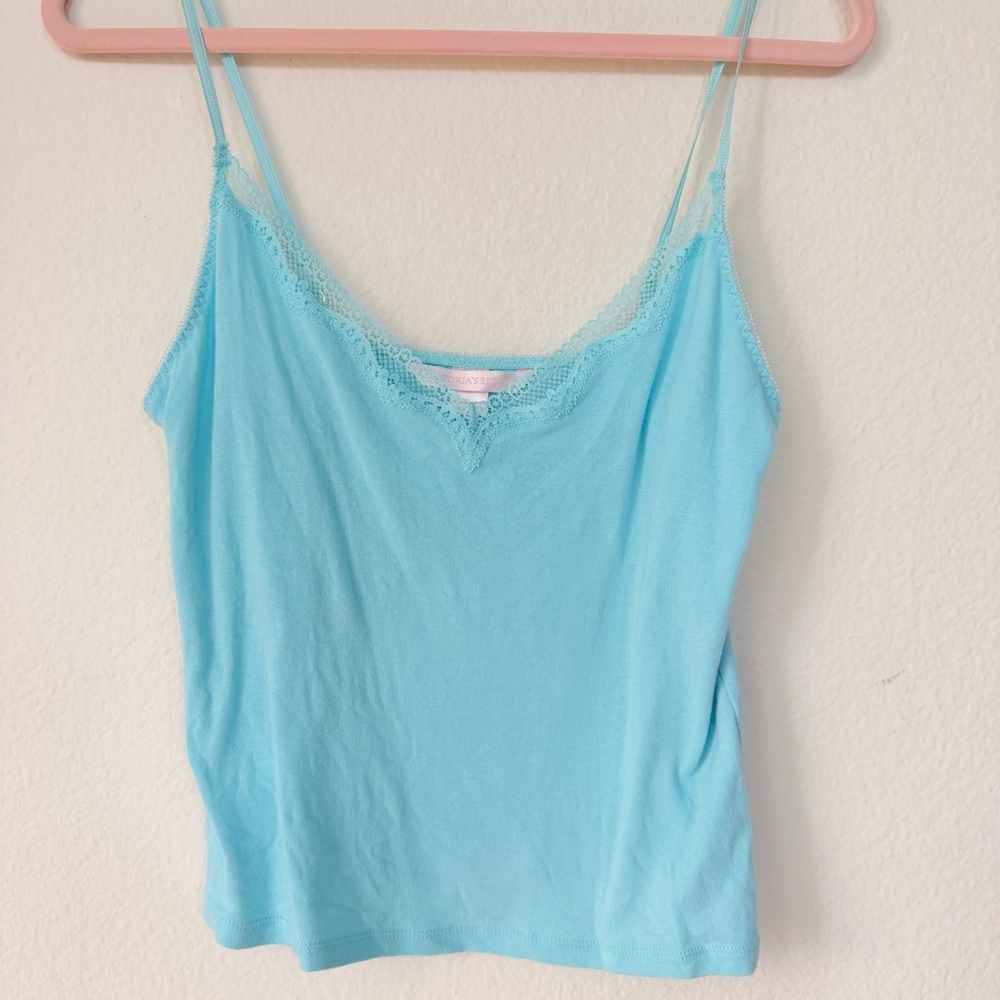 Victoria’s Secret Light Blue Lace Trim Camisole Y2K‎ Soft Girl Coquette Romantic